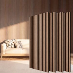 tonor wood slatwall panels, 4 pack 47.2" x 23.6"/ 120 x60cm(31ft²) acoustic wall panels, wood slat acoustic panels for noise cancelling and home decor, living room, bedroom, office, walnut